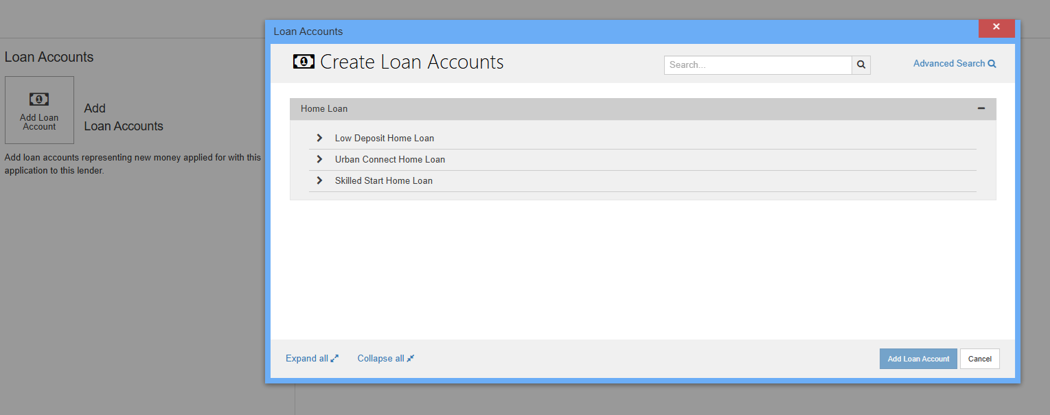 Loanapp product selection