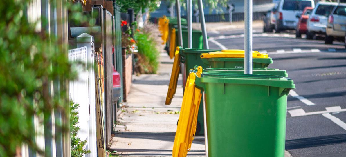 Recycling bins on street