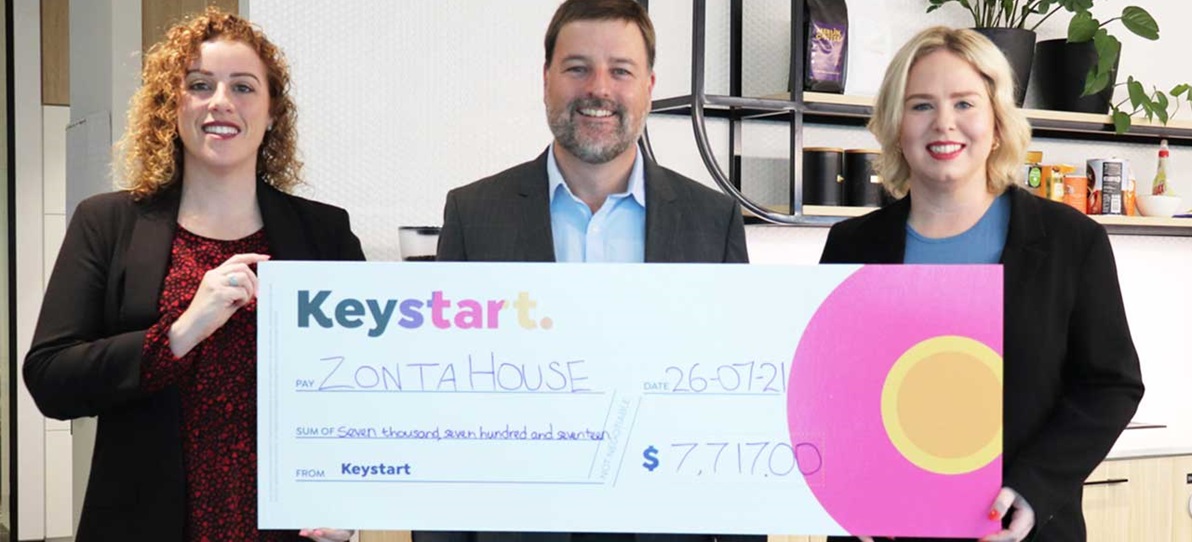 Keystart CEO presenting donation to Zonta House
